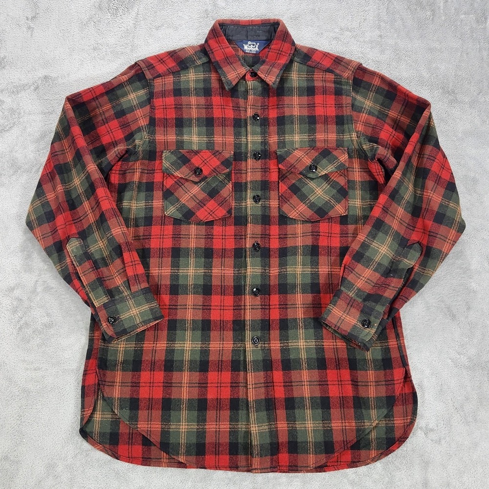 Woolrich Shirt Mens Large Red Plaid Flannel Button Front Made USA Hunting